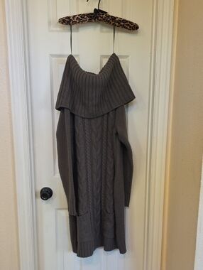 VENUS Taupe Cable Off-Shoulder Sweater Dress